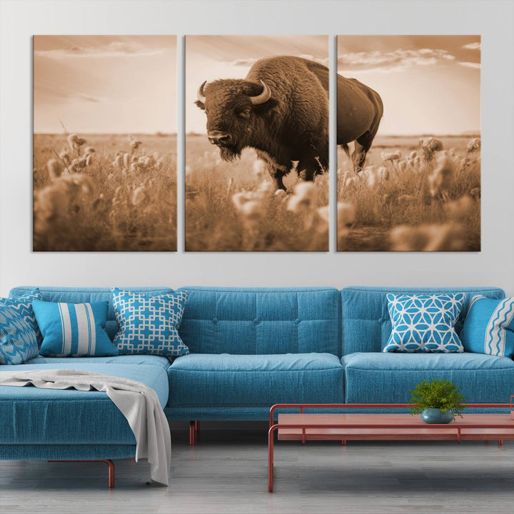 Cow Bighorn Wall Art Canvas Print, Longhorn Texas Large Cow Animal Canvas Print