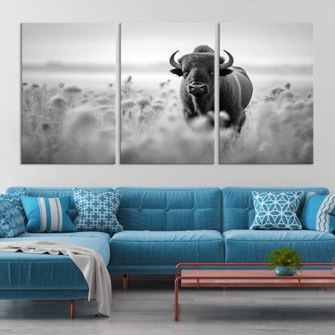 Cow Bighorn Wall Art Canvas Print, Longhorn Texas Large Cow Animal Canvas Print