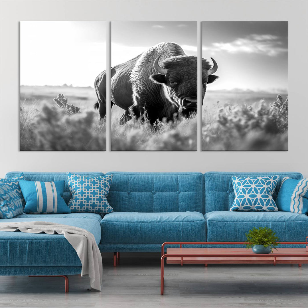 Cow Bighorn Wall Art Canvas Print, Longhorn Texas Large Cow Animal Canvas Print