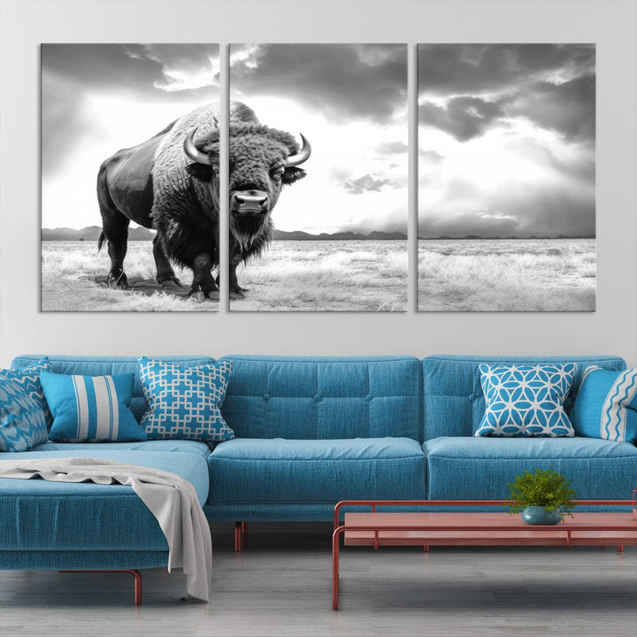 Cow Bighorn Wall Art Canvas Print, Longhorn Texas Large Cow Animal Canvas Print