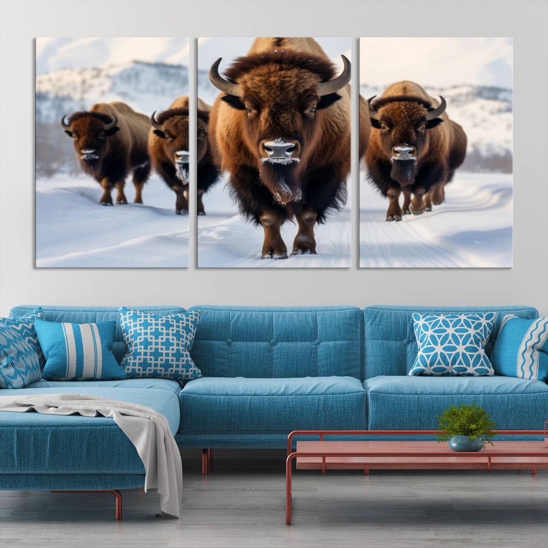 Cow Bighorn Wall Art Canvas Print, Longhorn Texas Large Cow Animal Canvas Print