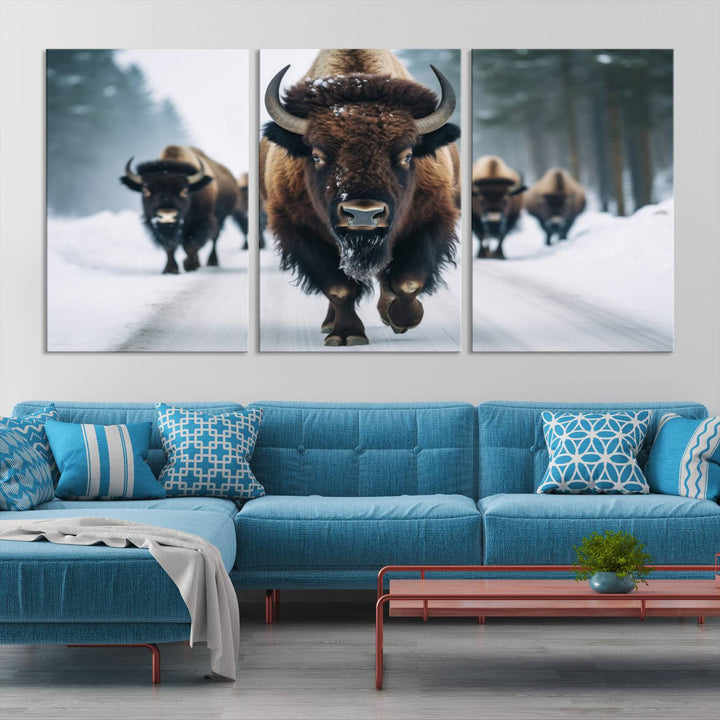 Cow Bighorn Wall Art Canvas Print, Longhorn Texas Large Cow Animal Canvas Print