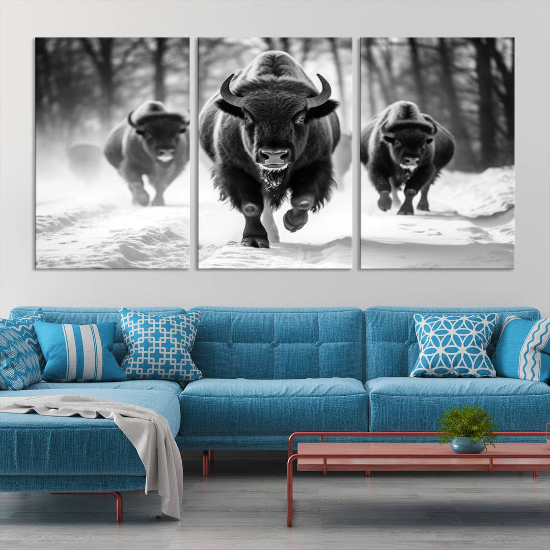 Cow Bighorn Wall Art Canvas Print, Longhorn Texas Large Cow Animal Canvas Print