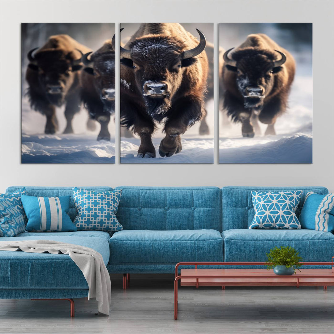 Cow Bighorn Wall Art Canvas Print, Longhorn Texas Large Cow Animal Canvas Print