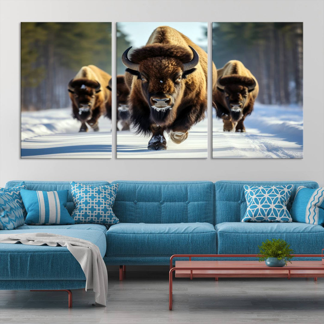 Cow Bighorn Wall Art Canvas Print, Longhorn Texas Large Cow Animal Canvas Print