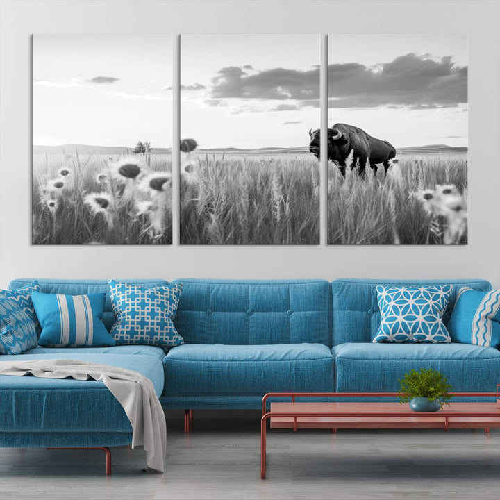 Cow Bighorn Wall Art Canvas Print, Longhorn Texas Large Cow Animal Canvas Print