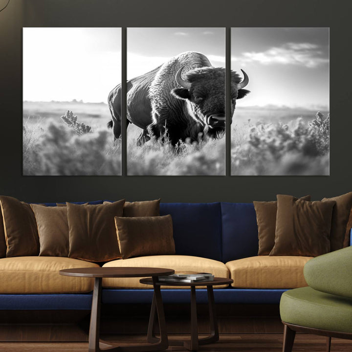 Cow Bighorn Wall Art Canvas Print, Longhorn Texas Large Cow Animal Canvas Print