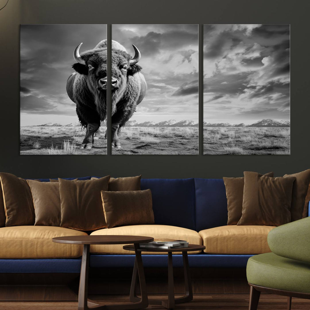 Cow Bighorn Wall Art Canvas Print, Longhorn Texas Large Cow Animal Canvas Print