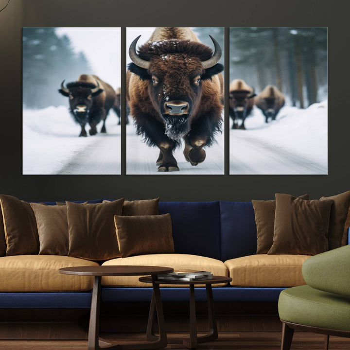 Cow Bighorn Wall Art Canvas Print, Longhorn Texas Large Cow Animal Canvas Print