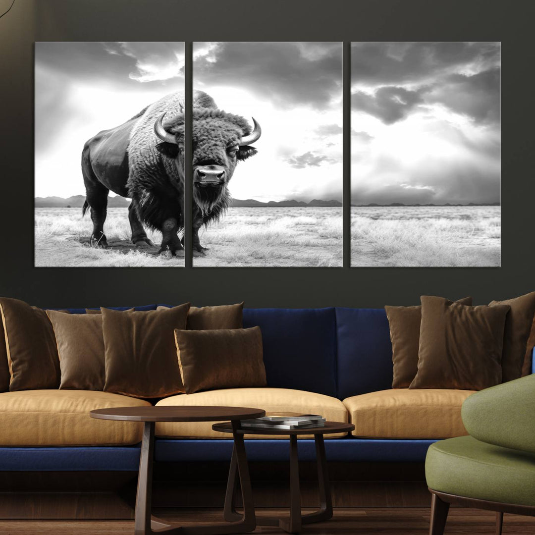 Cow Bighorn Wall Art Canvas Print, Longhorn Texas Large Cow Animal Canvas Print