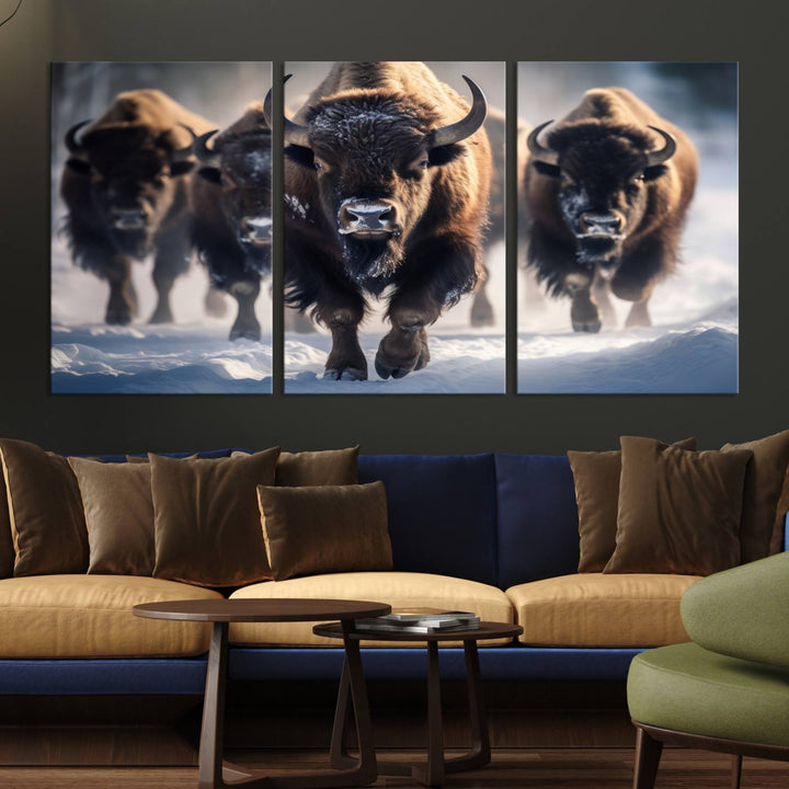 Cow Bighorn Wall Art Canvas Print, Longhorn Texas Large Cow Animal Canvas Print