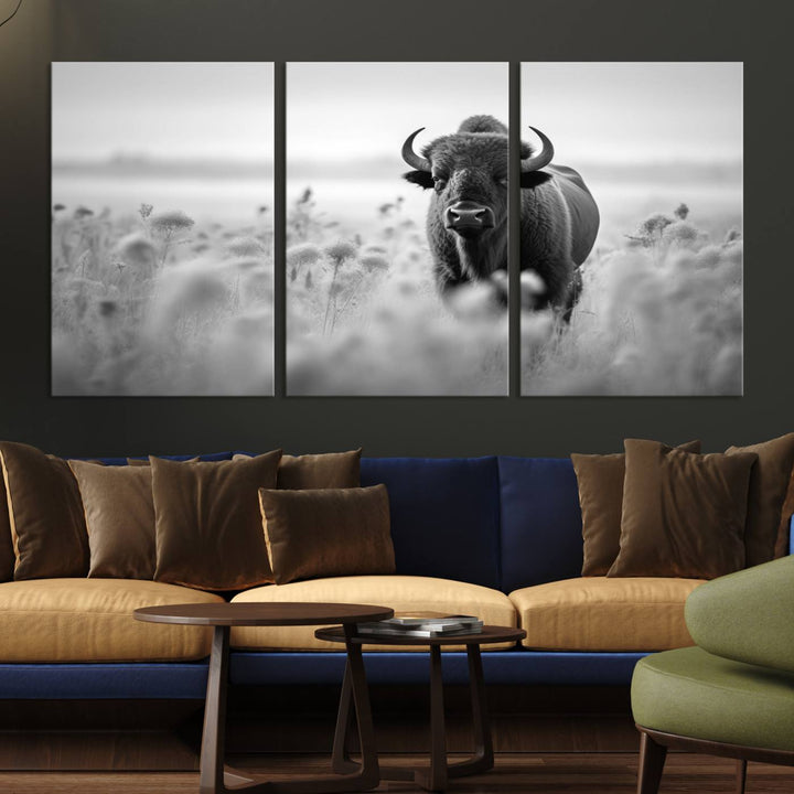 Cow Bighorn Wall Art Canvas Print, Longhorn Texas Large Cow Animal Canvas Print