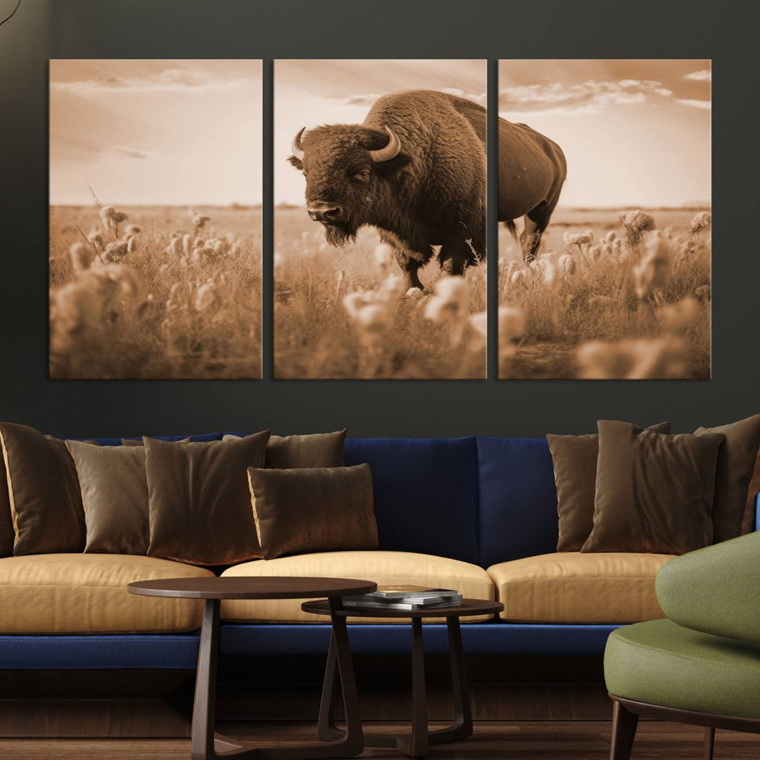 Cow Bighorn Wall Art Canvas Print, Longhorn Texas Large Cow Animal Canvas Print