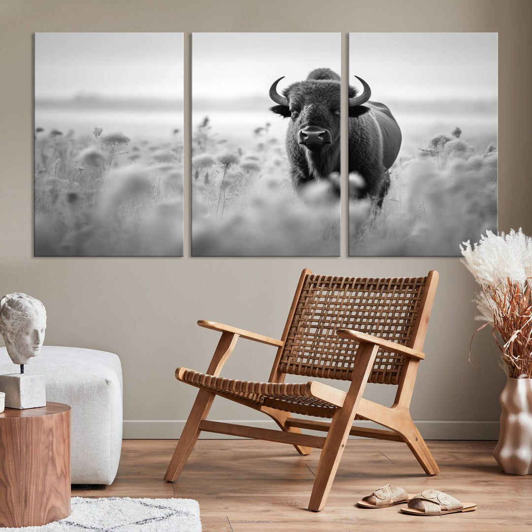 Cow Bighorn Wall Art Canvas Print, Longhorn Texas Large Cow Animal Canvas Print