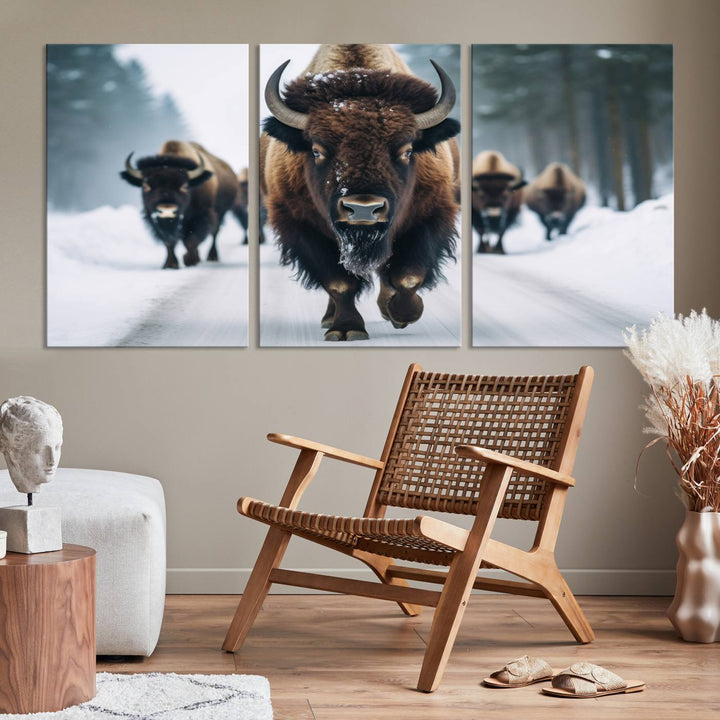 Cow Bighorn Wall Art Canvas Print, Longhorn Texas Large Cow Animal Canvas Print