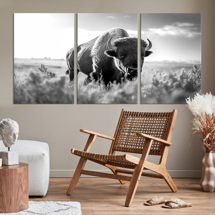 Cow Bighorn Wall Art Canvas Print, Longhorn Texas Large Cow Animal Canvas Print