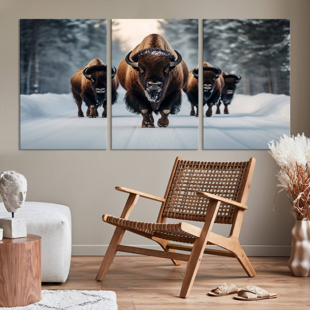 Cow Bighorn Wall Art Canvas Print, Longhorn Texas Large Cow Animal Canvas Print