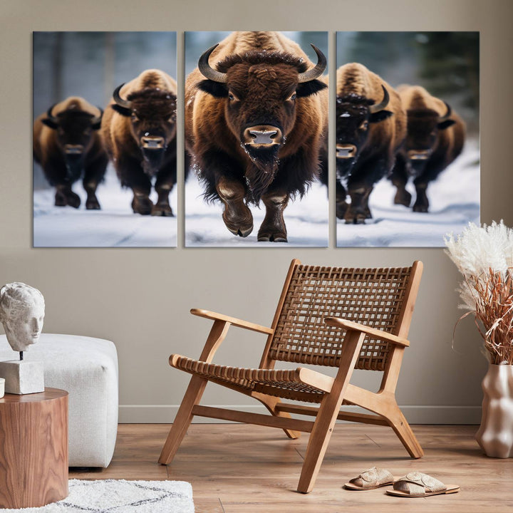 Cow Bighorn Wall Art Canvas Print, Longhorn Texas Large Cow Animal Canvas Print