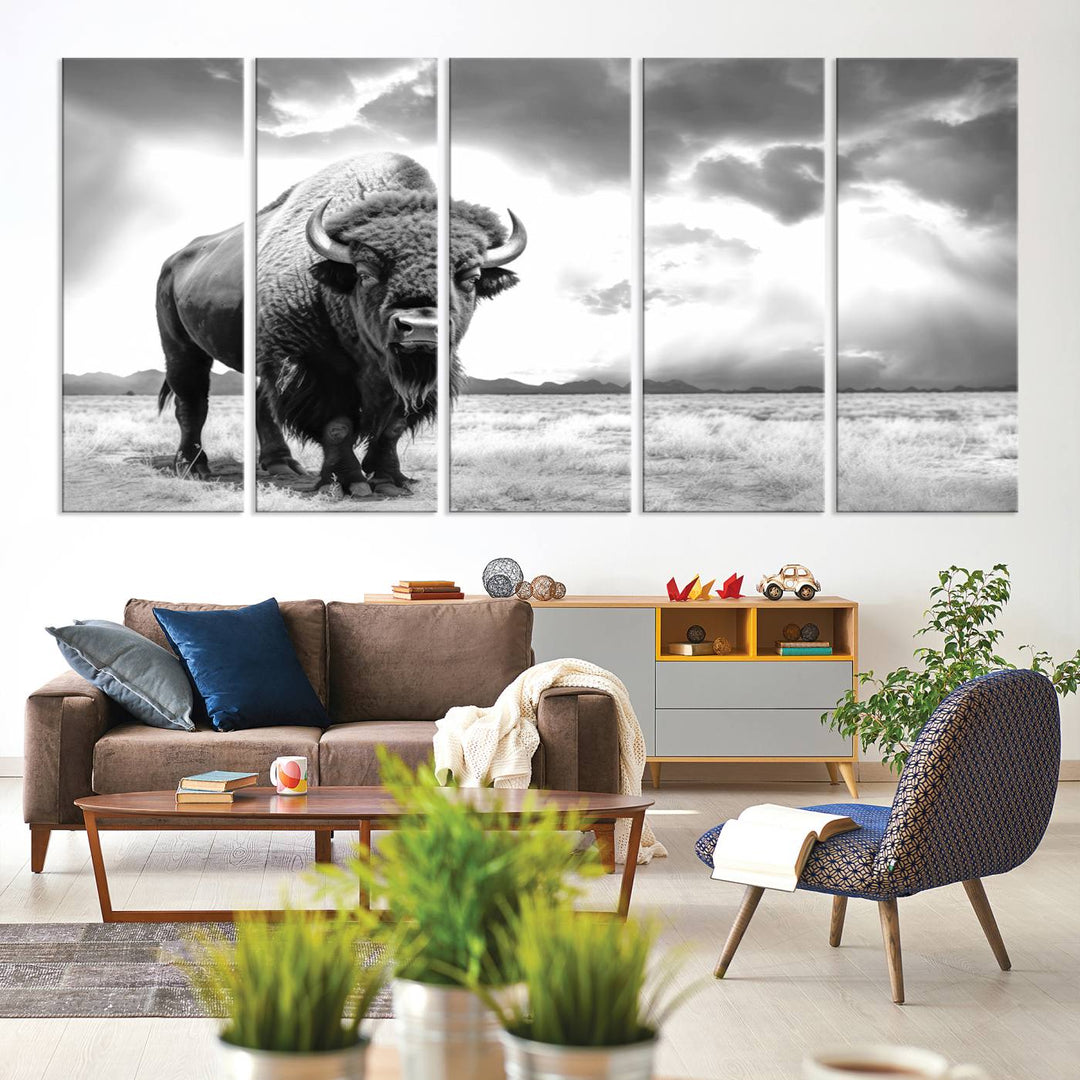 Cow Bighorn Wall Art Canvas Print, Longhorn Texas Large Cow Animal Canvas Print