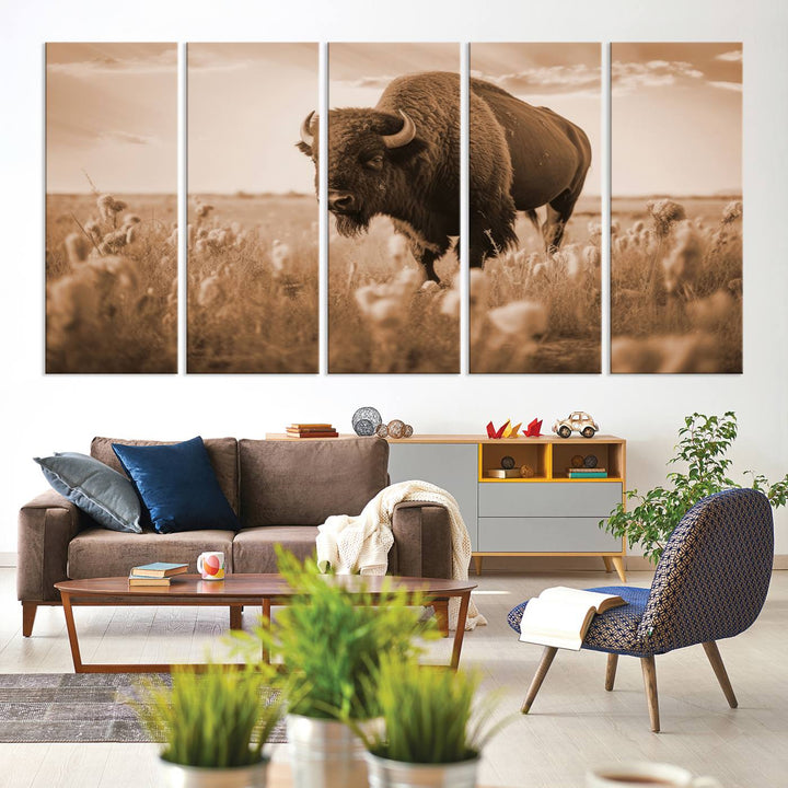 Cow Bighorn Wall Art Canvas Print, Longhorn Texas Large Cow Animal Canvas Print