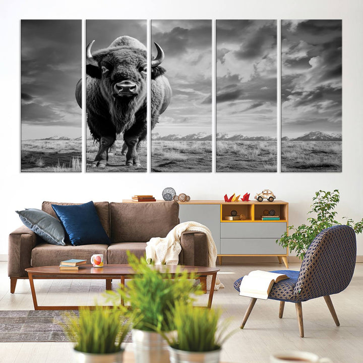 Cow Bighorn Wall Art Canvas Print, Longhorn Texas Large Cow Animal Canvas Print