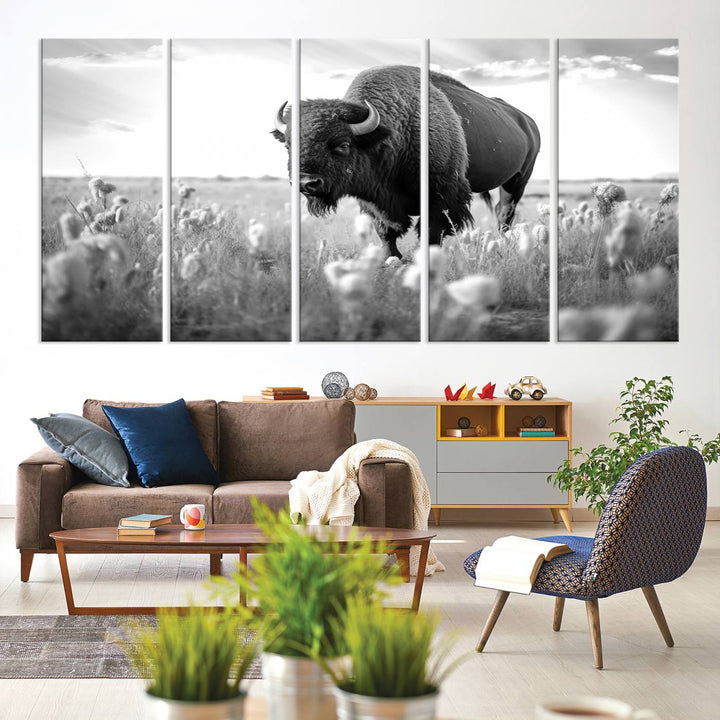 Cow Bighorn Wall Art Canvas Print, Longhorn Texas Large Cow Animal Canvas Print