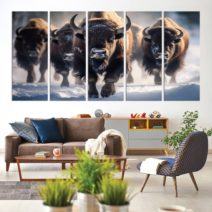 Cow Bighorn Wall Art Canvas Print, Longhorn Texas Large Cow Animal Canvas Print