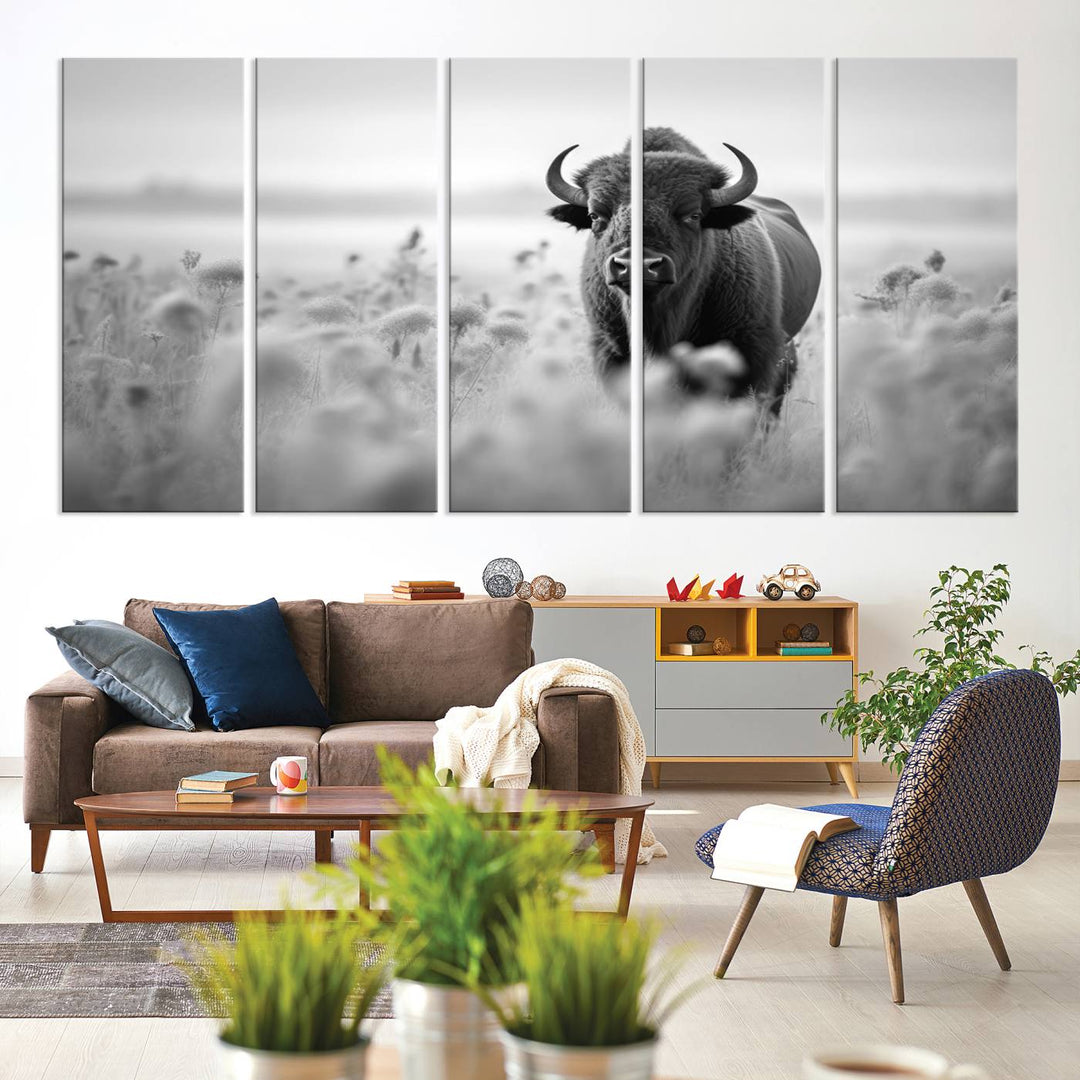 Cow Bighorn Wall Art Canvas Print, Longhorn Texas Large Cow Animal Canvas Print