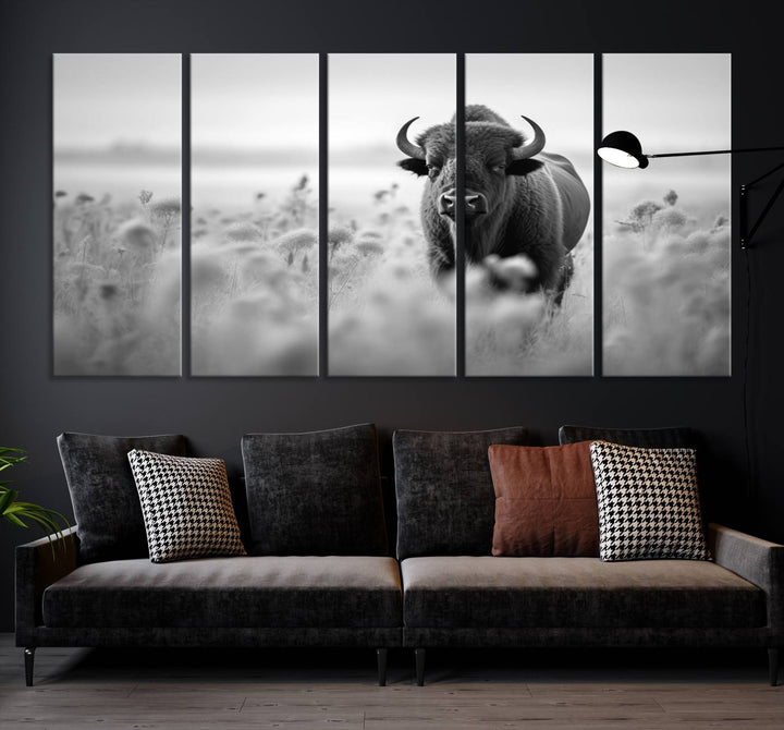 Cow Bighorn Wall Art Canvas Print, Longhorn Texas Large Cow Animal Canvas Print