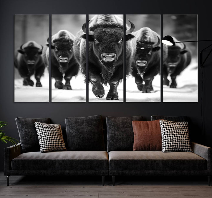 Cow Bighorn Wall Art Canvas Print, Longhorn Texas Large Cow Animal Canvas Print