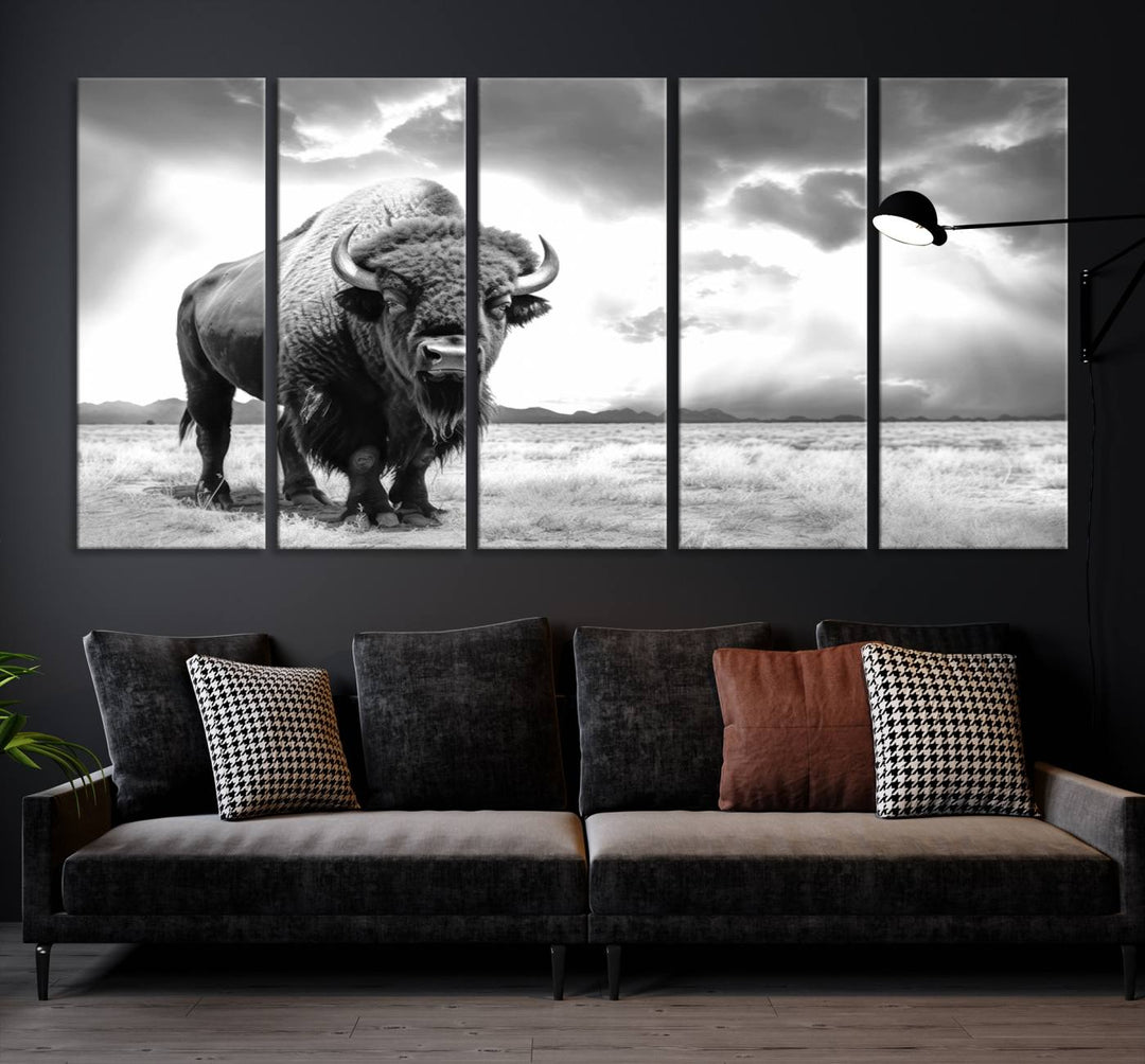 Cow Bighorn Wall Art Canvas Print, Longhorn Texas Large Cow Animal Canvas Print