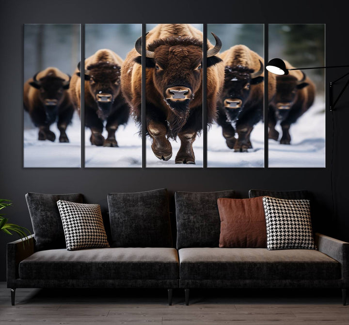 Cow Bighorn Wall Art Canvas Print, Longhorn Texas Large Cow Animal Canvas Print