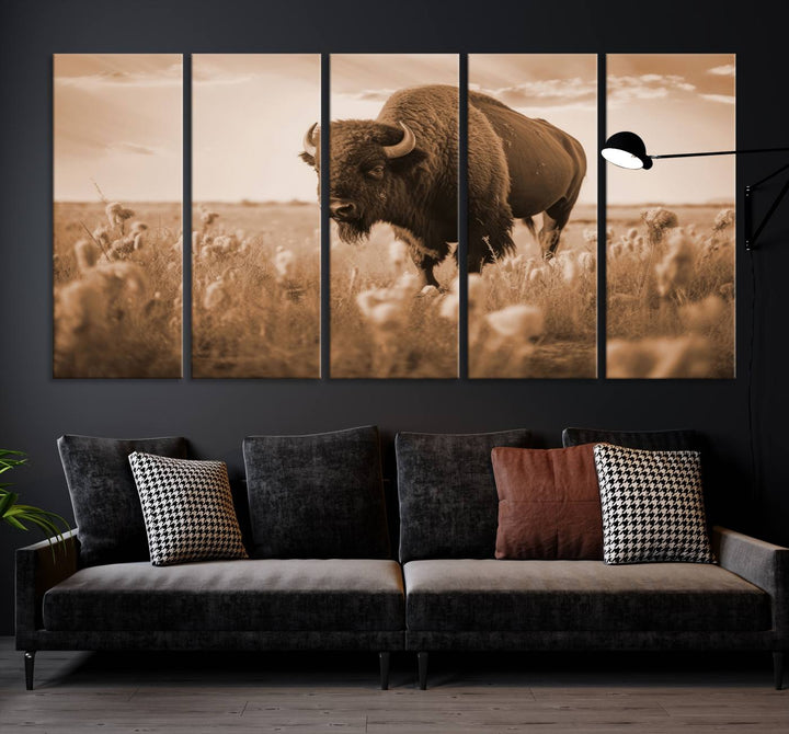 Cow Bighorn Wall Art Canvas Print, Longhorn Texas Large Cow Animal Canvas Print