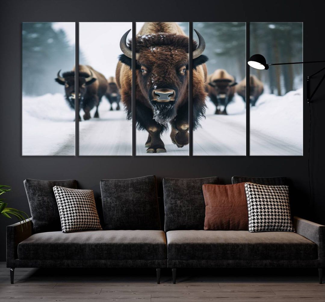 Cow Bighorn Wall Art Canvas Print, Longhorn Texas Large Cow Animal Canvas Print