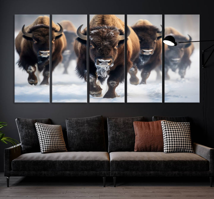 Cow Bighorn Wall Art Canvas Print, Longhorn Texas Large Cow Animal Canvas Print