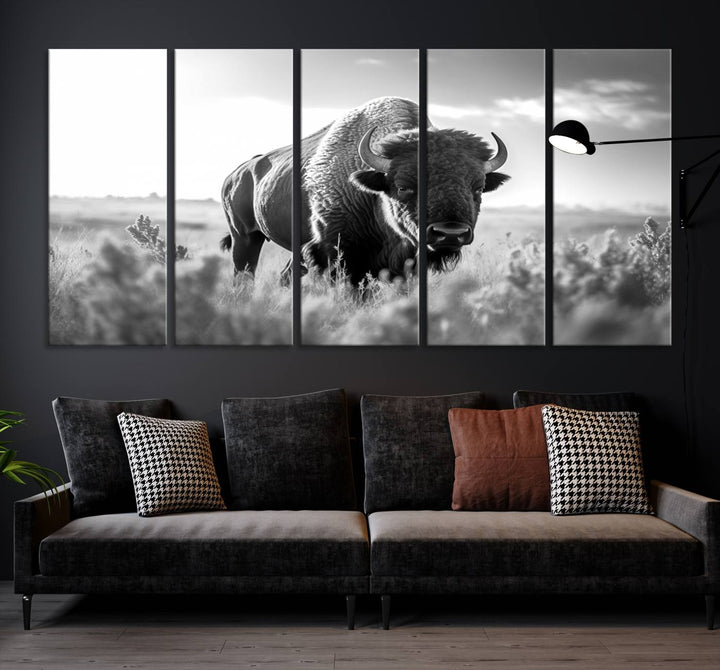 Cow Bighorn Wall Art Canvas Print, Longhorn Texas Large Cow Animal Canvas Print