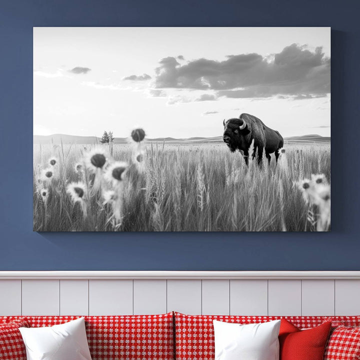 Cow Bighorn Wall Art Canvas Print, Longhorn Texas Large Cow Animal Canvas Print