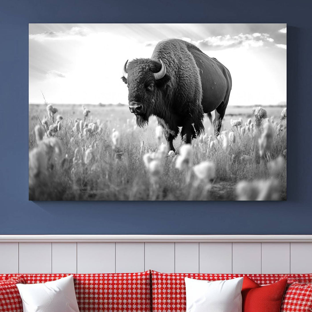 Cow Bighorn Wall Art Canvas Print, Longhorn Texas Large Cow Animal Canvas Print