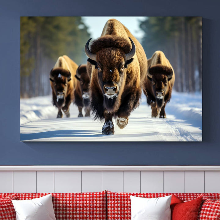 Cow Bighorn Wall Art Canvas Print, Longhorn Texas Large Cow Animal Canvas Print