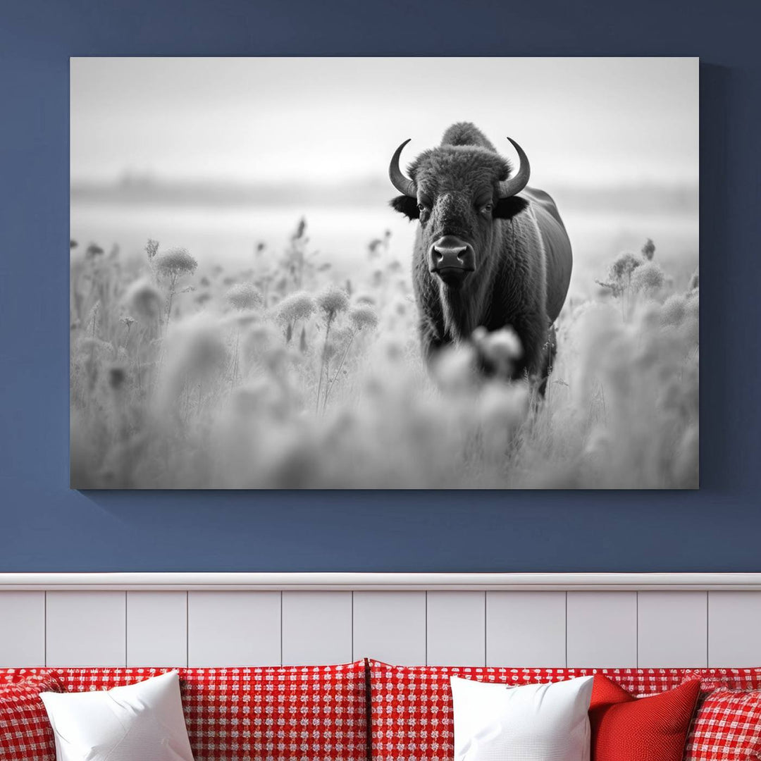 Cow Bighorn Wall Art Canvas Print, Longhorn Texas Large Cow Animal Canvas Print