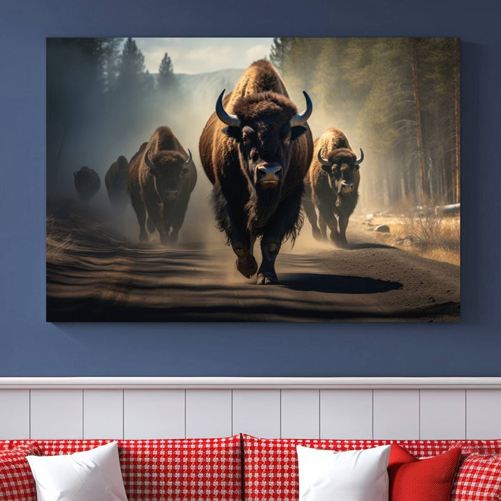 Cow Bighorn Wall Art Canvas Print, Longhorn Texas Large Cow Animal Canvas Print