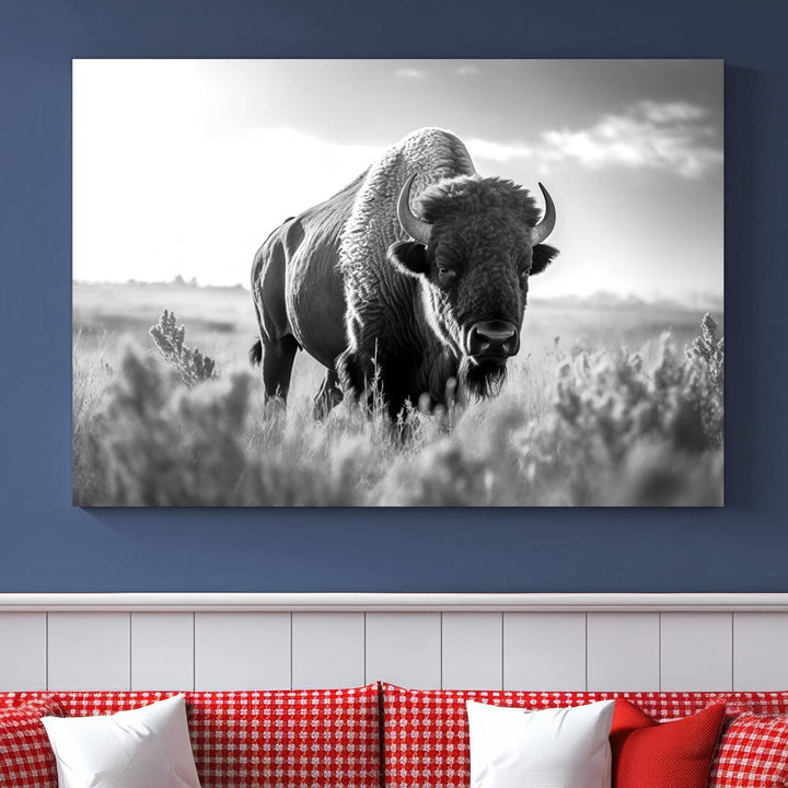 Cow Bighorn Wall Art Canvas Print, Longhorn Texas Large Cow Animal Canvas Print