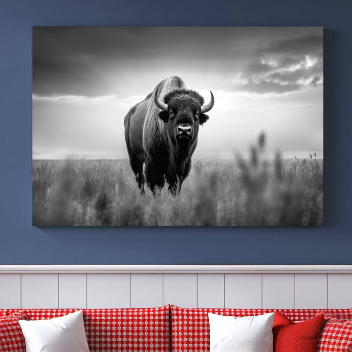 Cow Bighorn Wall Art Canvas Print, Longhorn Texas Large Cow Animal Canvas Print