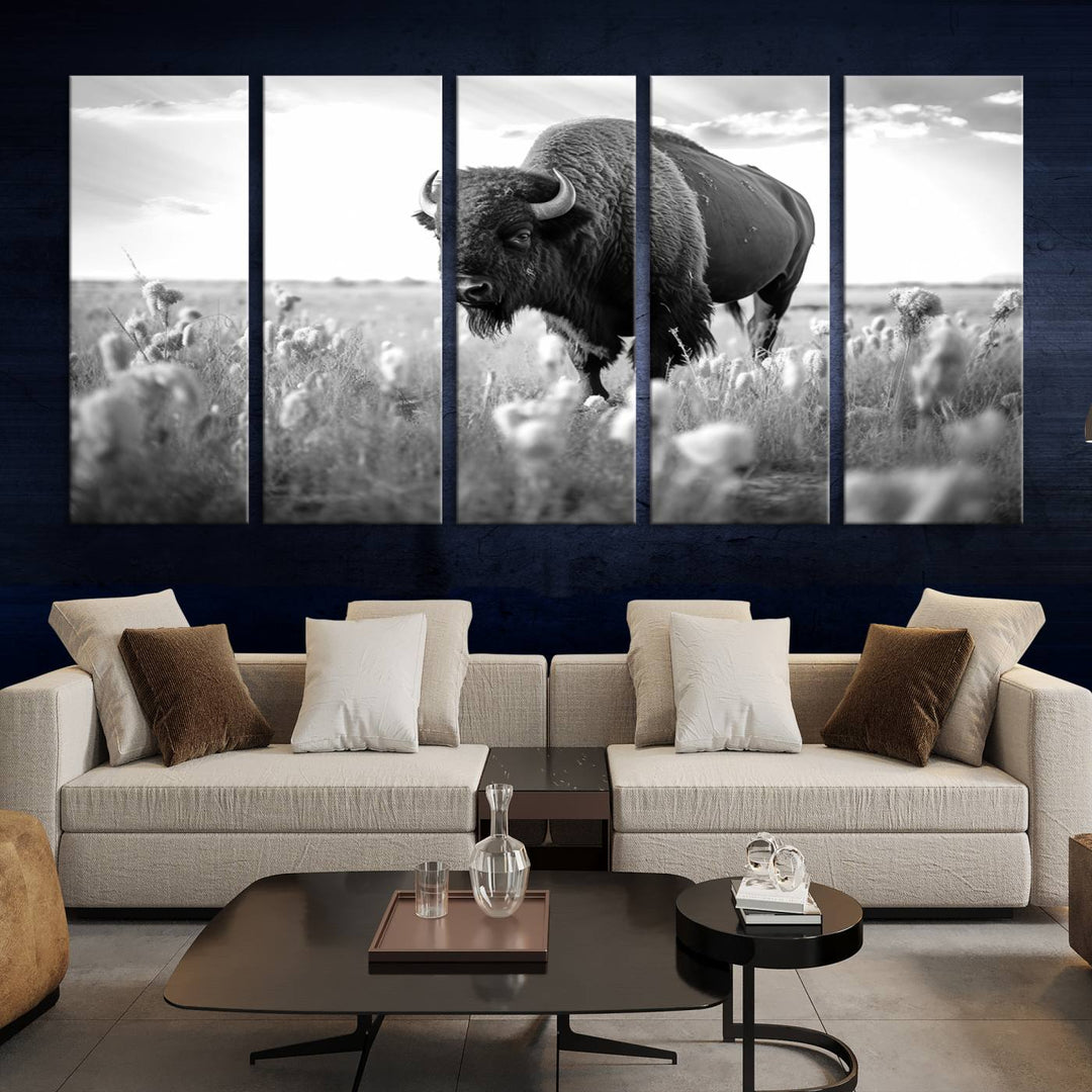 Cow Bighorn Wall Art Canvas Print, Longhorn Texas Large Cow Animal Canvas Print