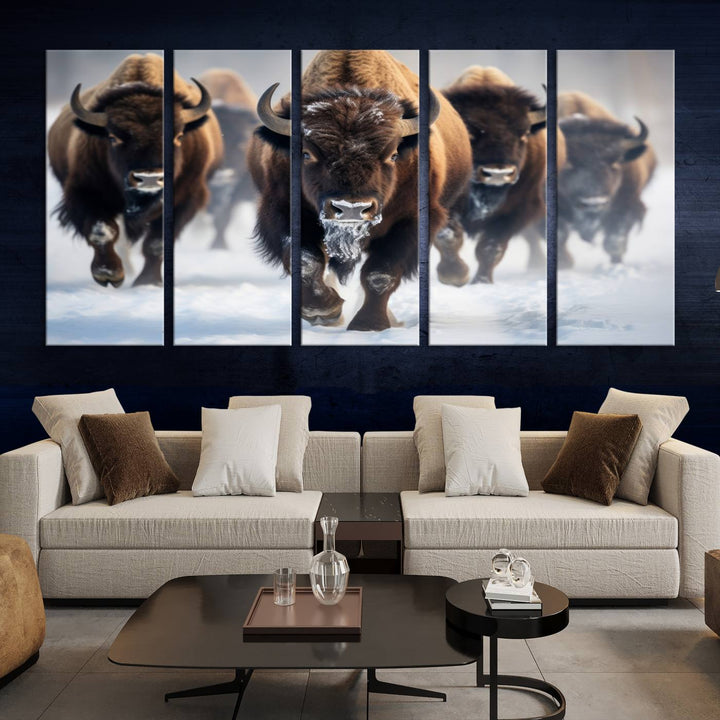 Cow Bighorn Wall Art Canvas Print, Longhorn Texas Large Cow Animal Canvas Print