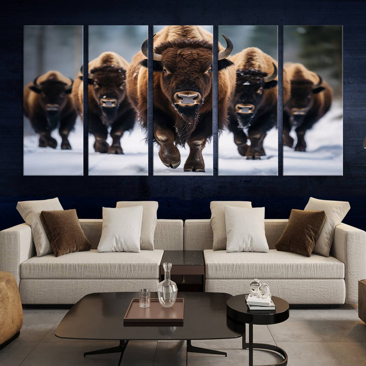 Cow Bighorn Wall Art Canvas Print, Longhorn Texas Large Cow Animal Canvas Print