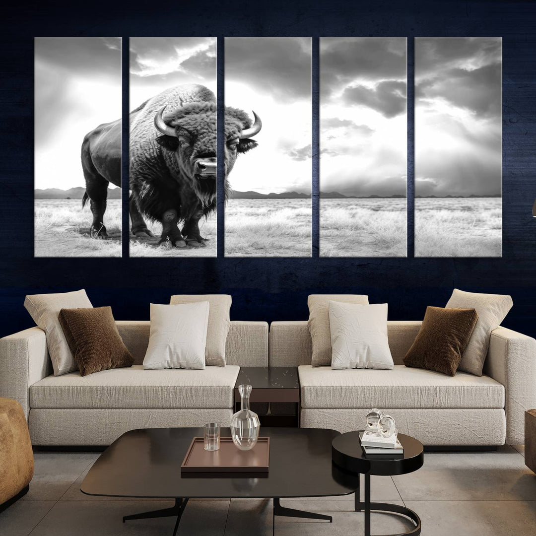 Cow Bighorn Wall Art Canvas Print, Longhorn Texas Large Cow Animal Canvas Print