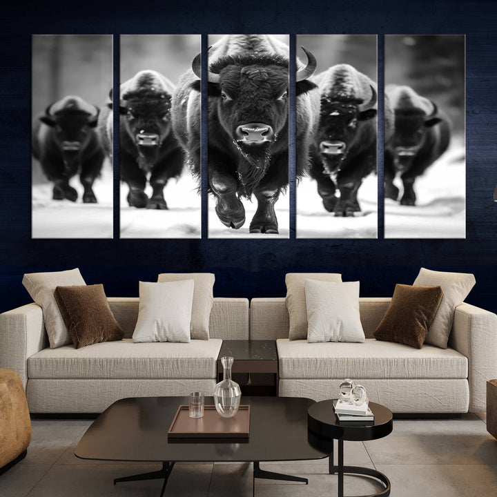 Cow Bighorn Wall Art Canvas Print, Longhorn Texas Large Cow Animal Canvas Print