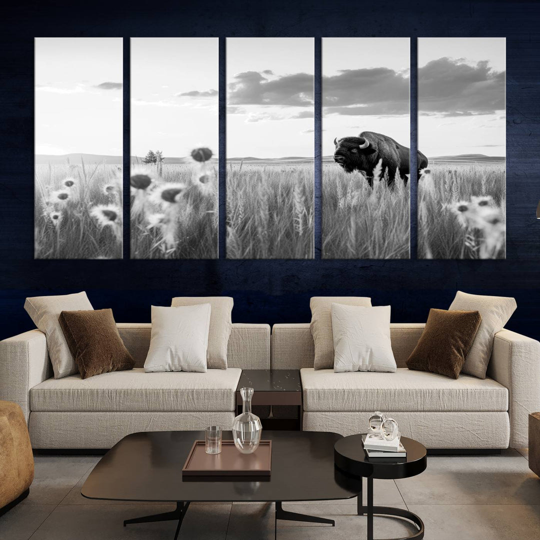 Cow Bighorn Wall Art Canvas Print, Longhorn Texas Large Cow Animal Canvas Print