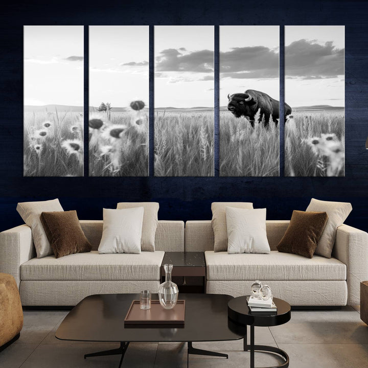 Cow Bighorn Wall Art Canvas Print, Longhorn Texas Large Cow Animal Canvas Print